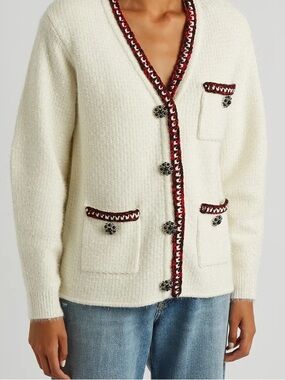 Self Portrait Cotton-Blend Metallic Knit Cardigan